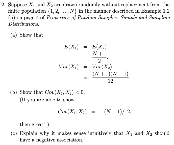 Solved I Can Get E X1 N 1 2 And Var X1 N 1 N Chegg Com