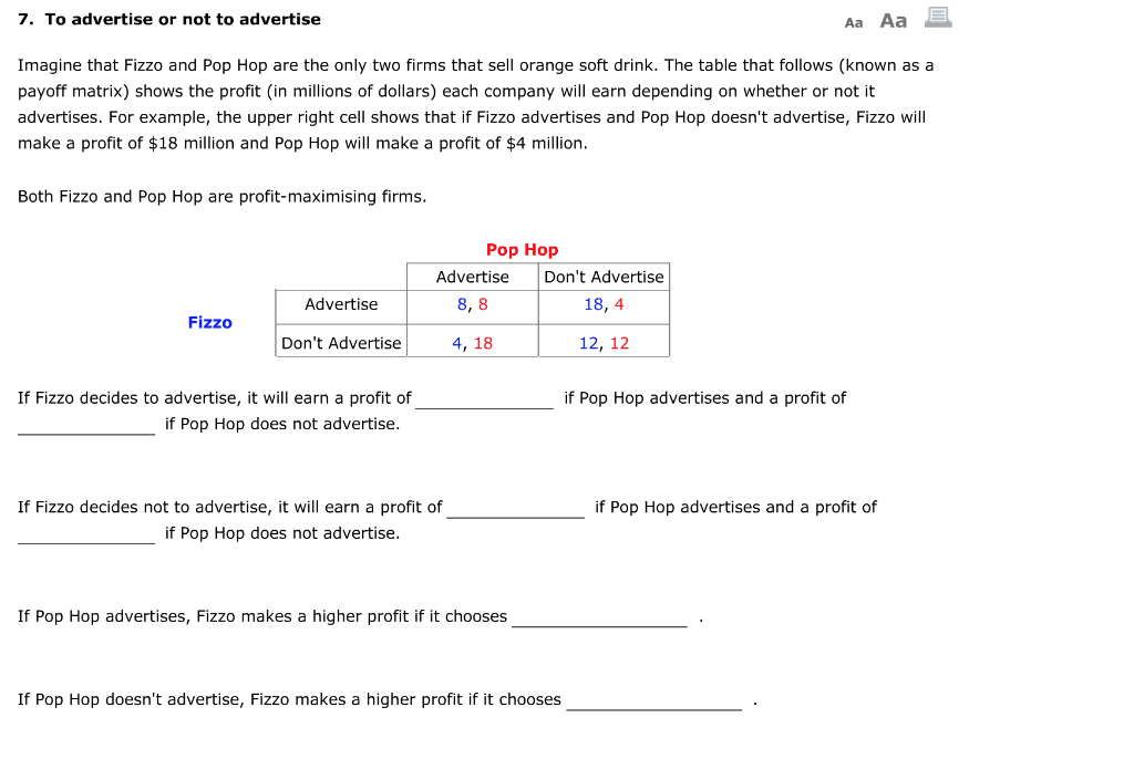 Solved 7. To advertise or not to advertise Aa Aa E Imagine