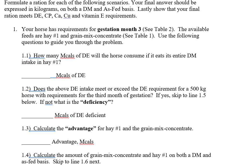 Formulate a ration for each of the following | Chegg.com