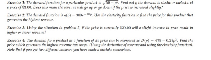 Solved Exercise 1: The demand function for a particular | Chegg.com