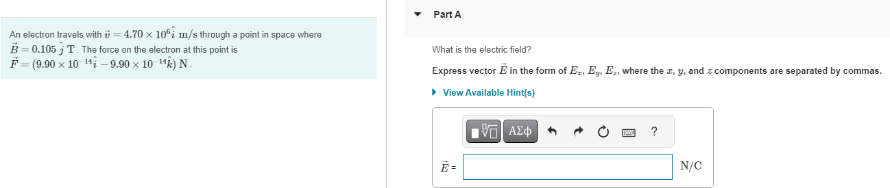 Solved An electron travels with v=4.70×106i^ m/s through a | Chegg.com