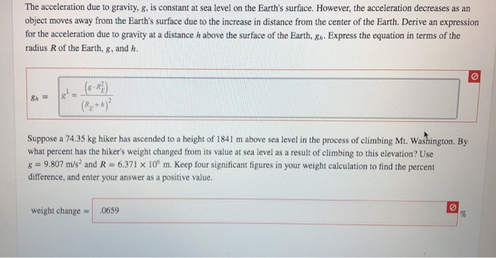 Solved The acceleration due to gravity, g, is constant at | Chegg.com