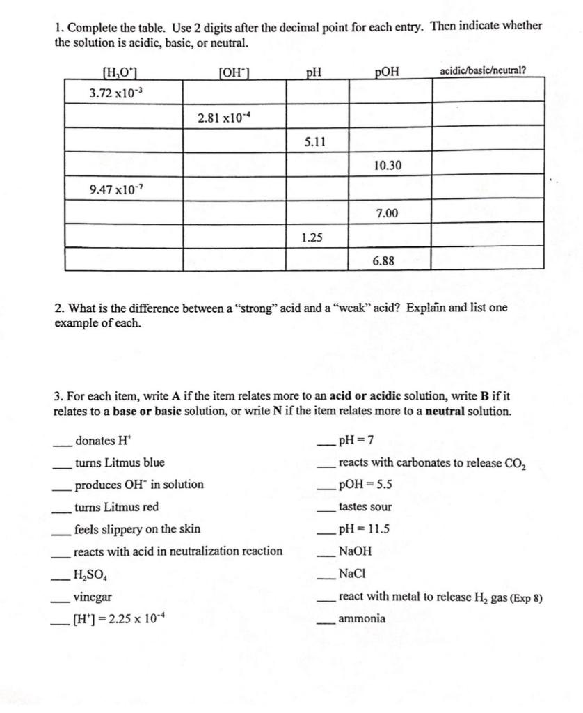 Solved 1. Complete the table. Use 2 digits after the decimal | Chegg.com