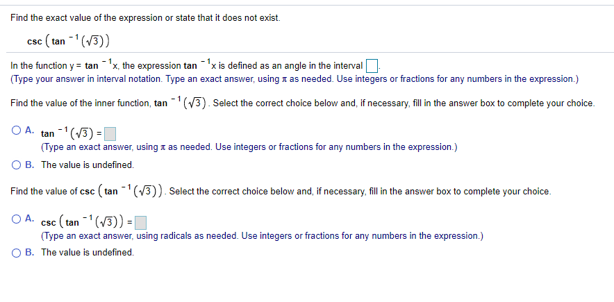 Solved Find the exact value of the expression or state that | Chegg.com
