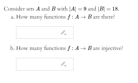 Solved Consider Sets A And B With |A= 9 And [B] = 18. A. How | Chegg.com