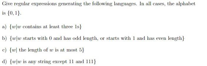 Solved Give Regular Expressions Generating The Following | Chegg.com