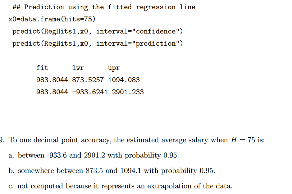 Solved ## Prediction Using The Fitted Regression Line | Chegg.com