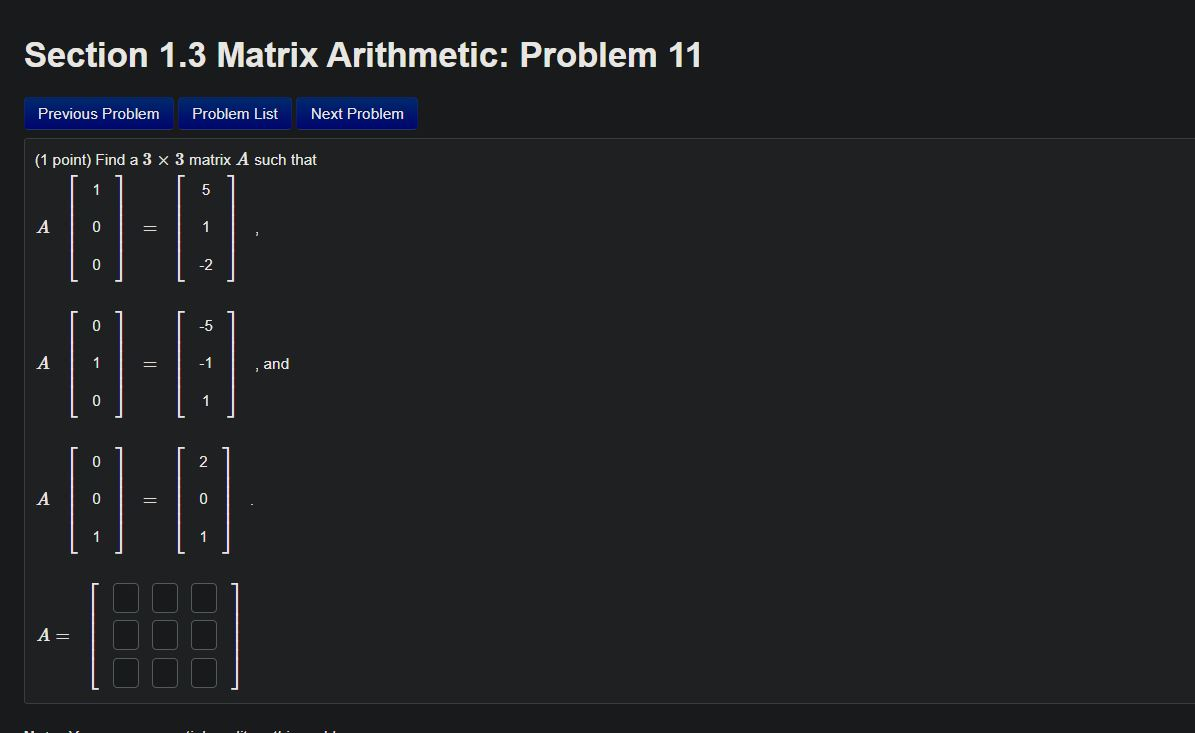 Solved Section 1.3 Matrix Arithmetic: Problem 11 Previous | Chegg.com