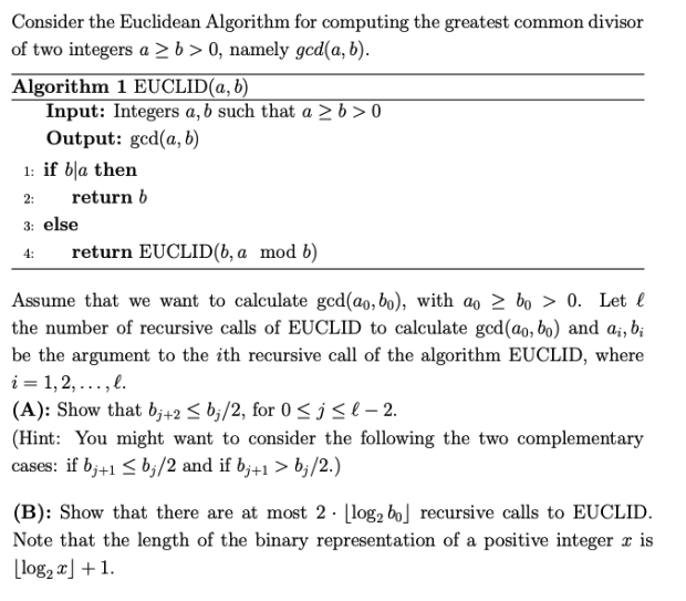 Consider the Euclidean Algorithm for computing the | Chegg.com