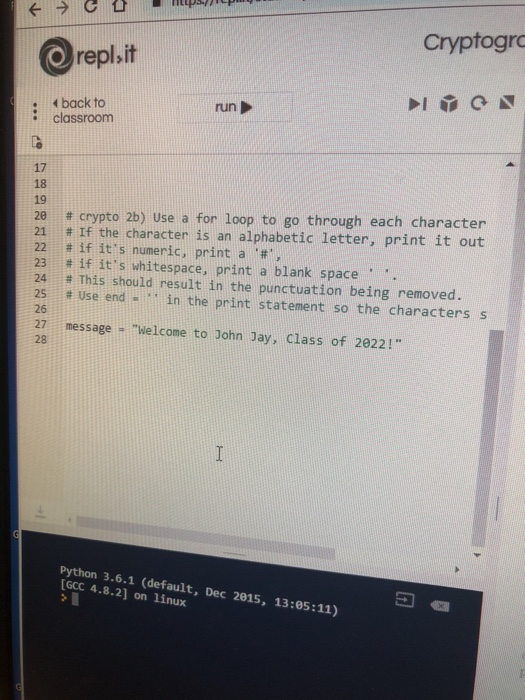 Solved replitCryptographyPart 2 J Blackboard John Jay