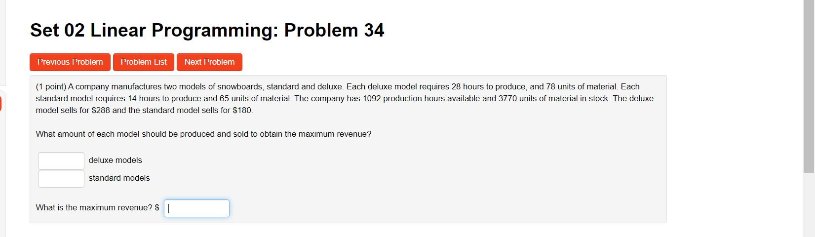 Solved Set 02 Linear Programming: Problem 27 Previous | Chegg.com