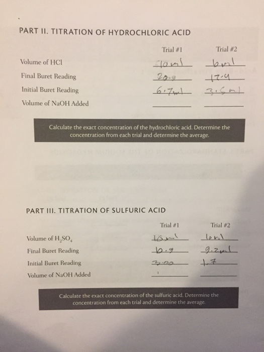 Solved PART II. TITRATION OF HYDROCHLORIC ACID Trial #1 | Chegg.com