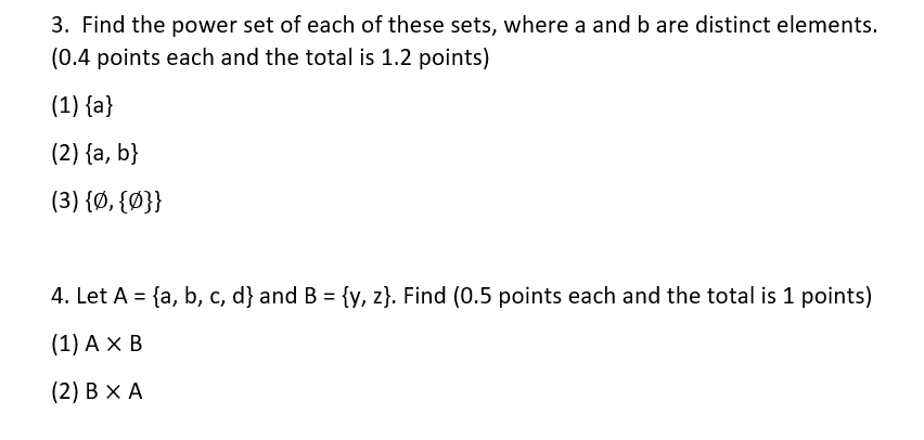 Solved 3. Find The Power Set Of Each Of These Sets, Where A | Chegg.com