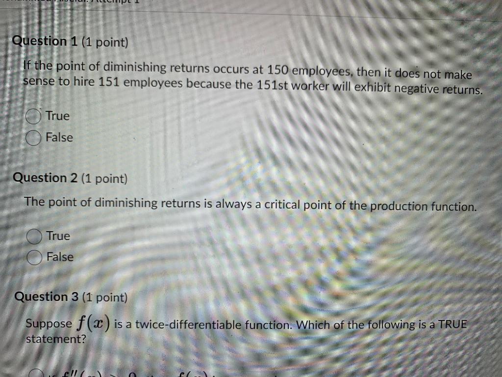 Solved Question 1 (1 point) If the point of diminishing | Chegg.com