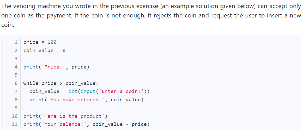 Solved The vending machine you wrote in the previous | Chegg.com