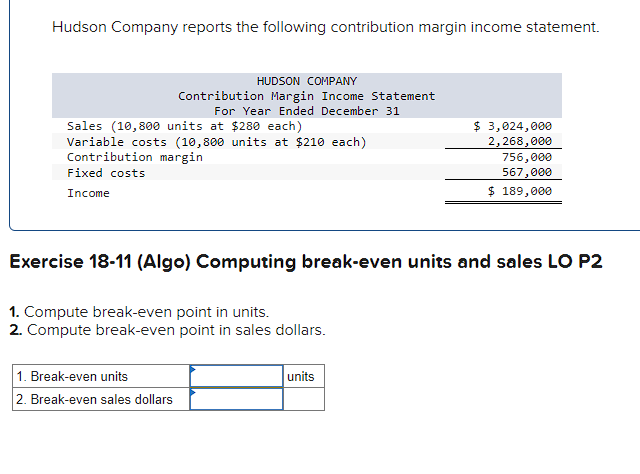 Solved Hudson Company reports the following contribution | Chegg.com