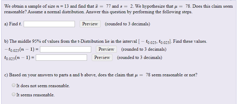 Solved We obtain a sample of size n = 13 and find that I = | Chegg.com