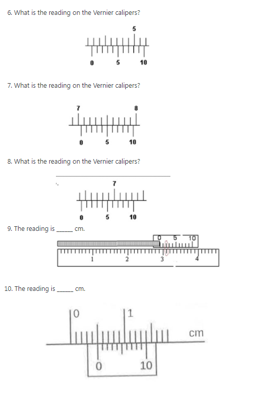 Solved 6. What is the reading on the Vernier calipers? 5 10 | Chegg.com