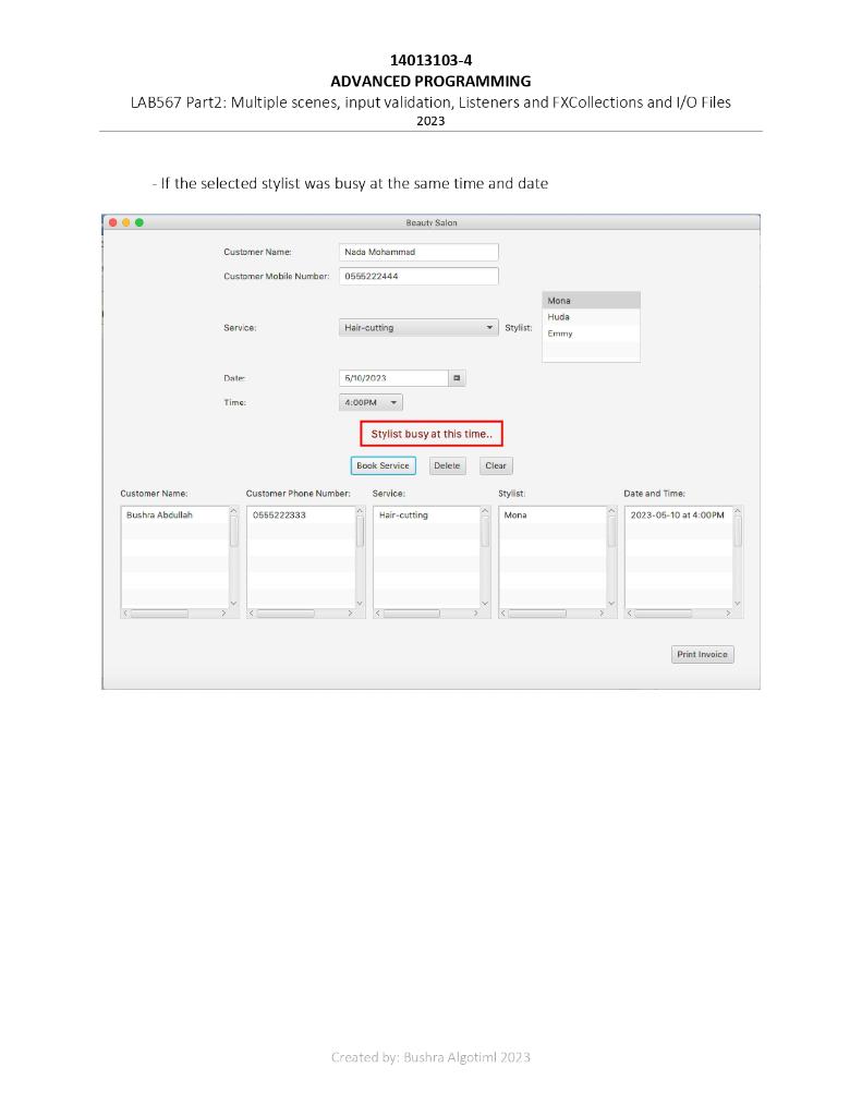 Solved 14013103-4 ADVANCED PROGRAMMING LAB567 Part2: | Chegg.com