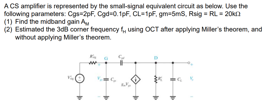 Solved A CS amplifier is represented by the small-signal | Chegg.com