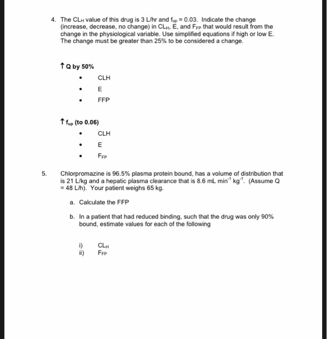 4. The C (increase, decrease, no change) in CLH, E, | Chegg.com