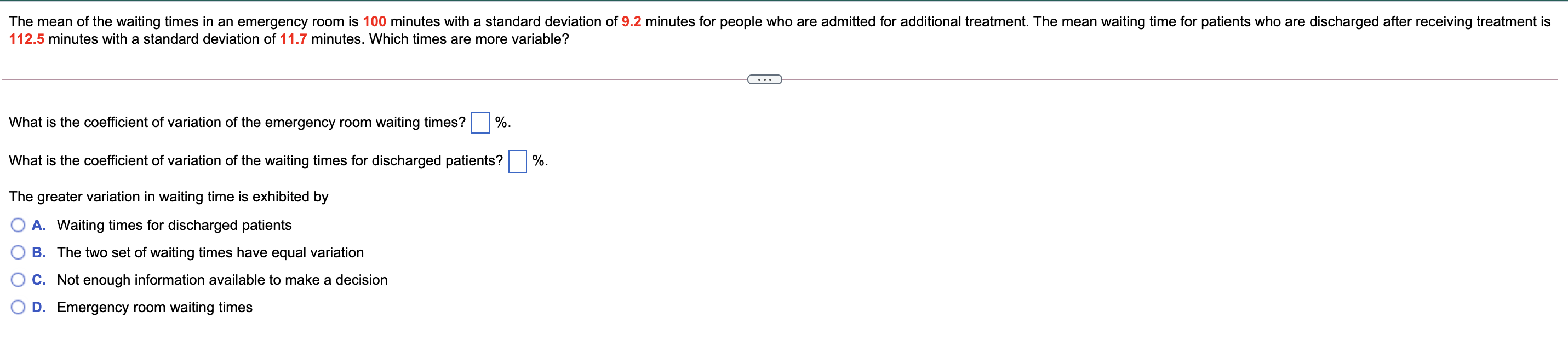 Solved The mean of the waiting times in an emergency room is | Chegg.com