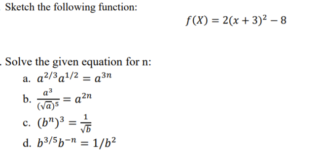 Solved Sketch the following function: f(x) = 2(x + 3)2 – 8 - | Chegg.com