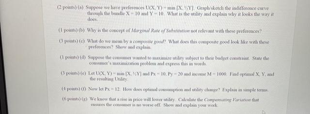 Solved (2 points) (a) Suppose we have preferences U(X, | Chegg.com