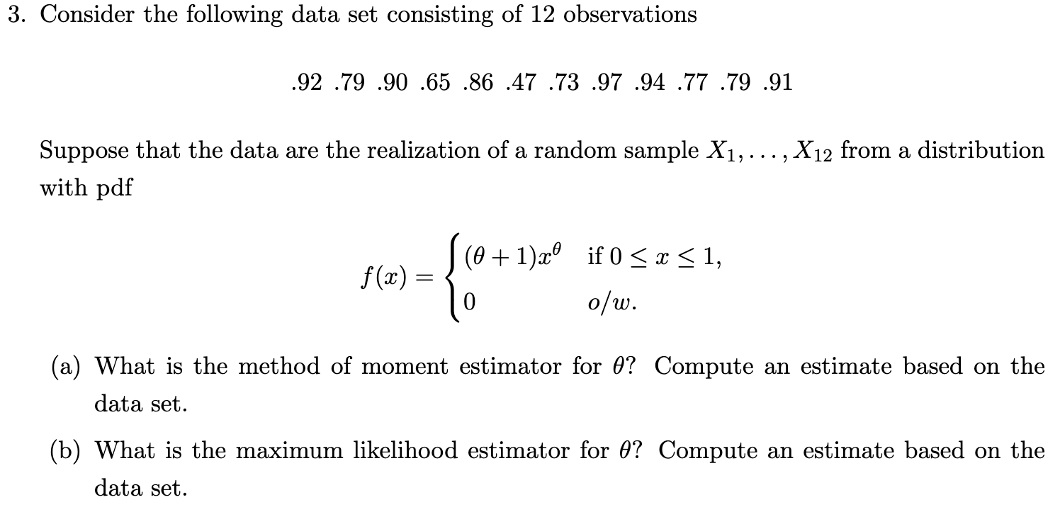 Solved 3. Consider the following data set consisting of 12 | Chegg.com
