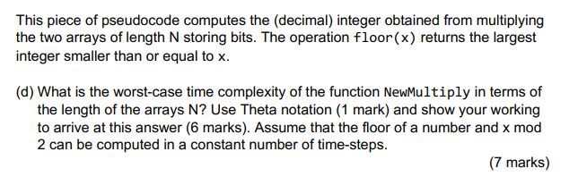 Solved The Following Piece Of Pseudocode Function