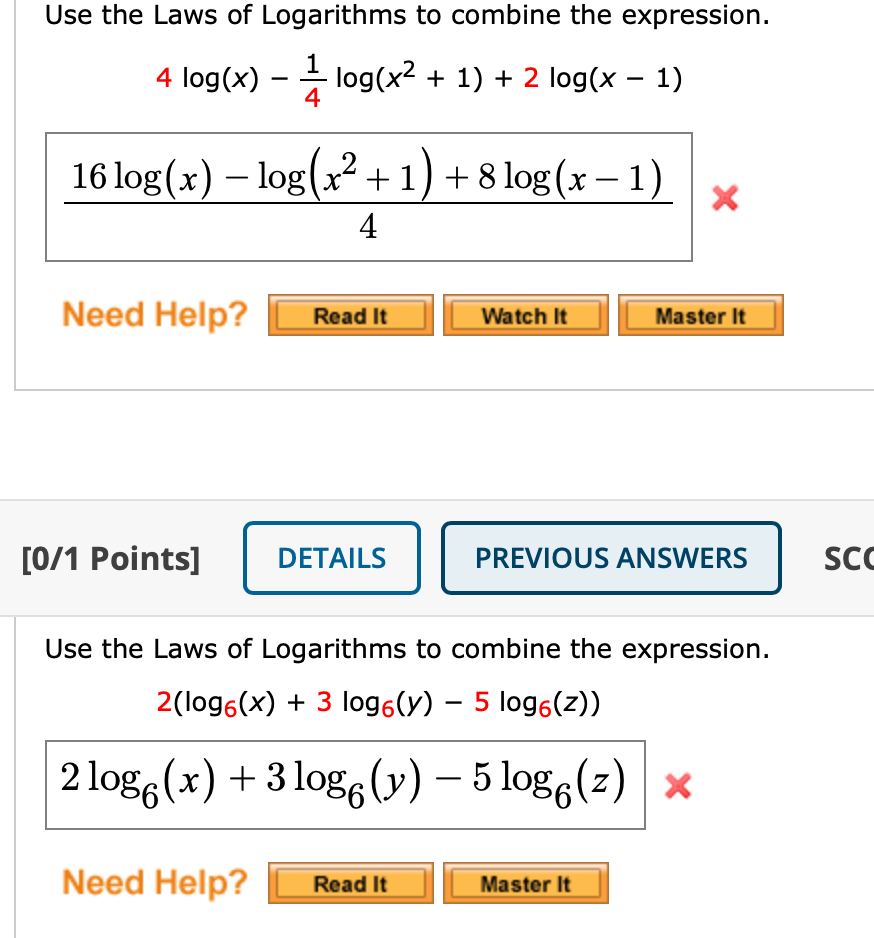 Solved use the laws of logarithms to combine the expression chegg