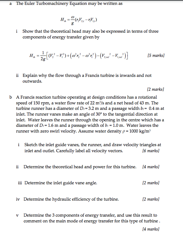 Solved a The Euler Turbomachinery Equation may be written as