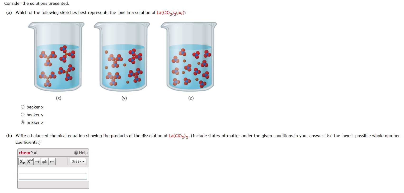 Solved (x) beaker x beaker y beaker z