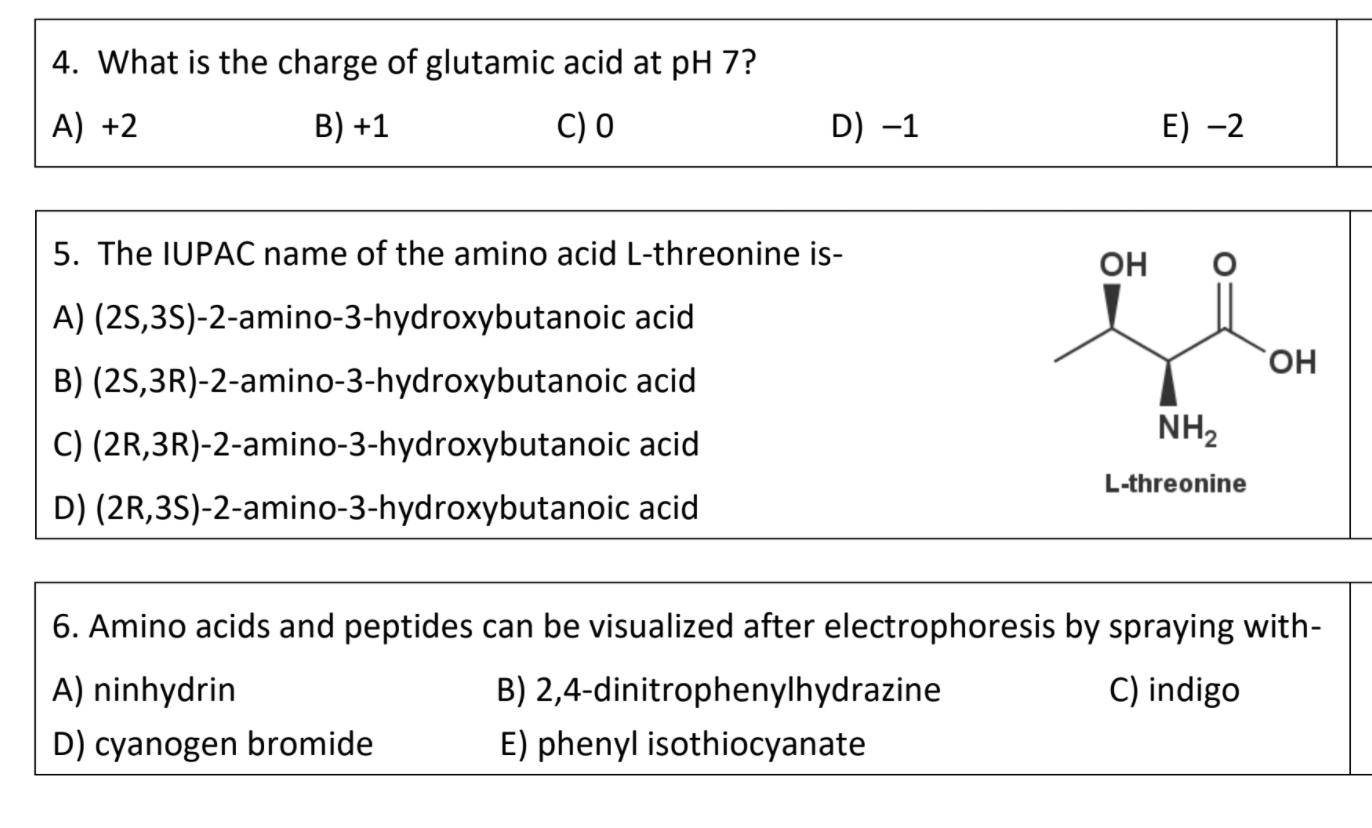 Solved 4 What Is The Charge Of Glutamic Acid At Ph 7 A 2