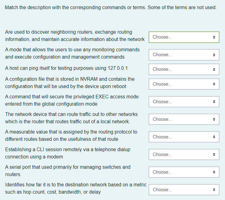 Solved Match the description with the corresponding commands | Chegg.com