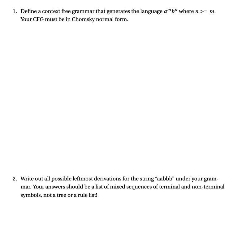 Solved 1. Define a context free grammar that generates the | Chegg.com