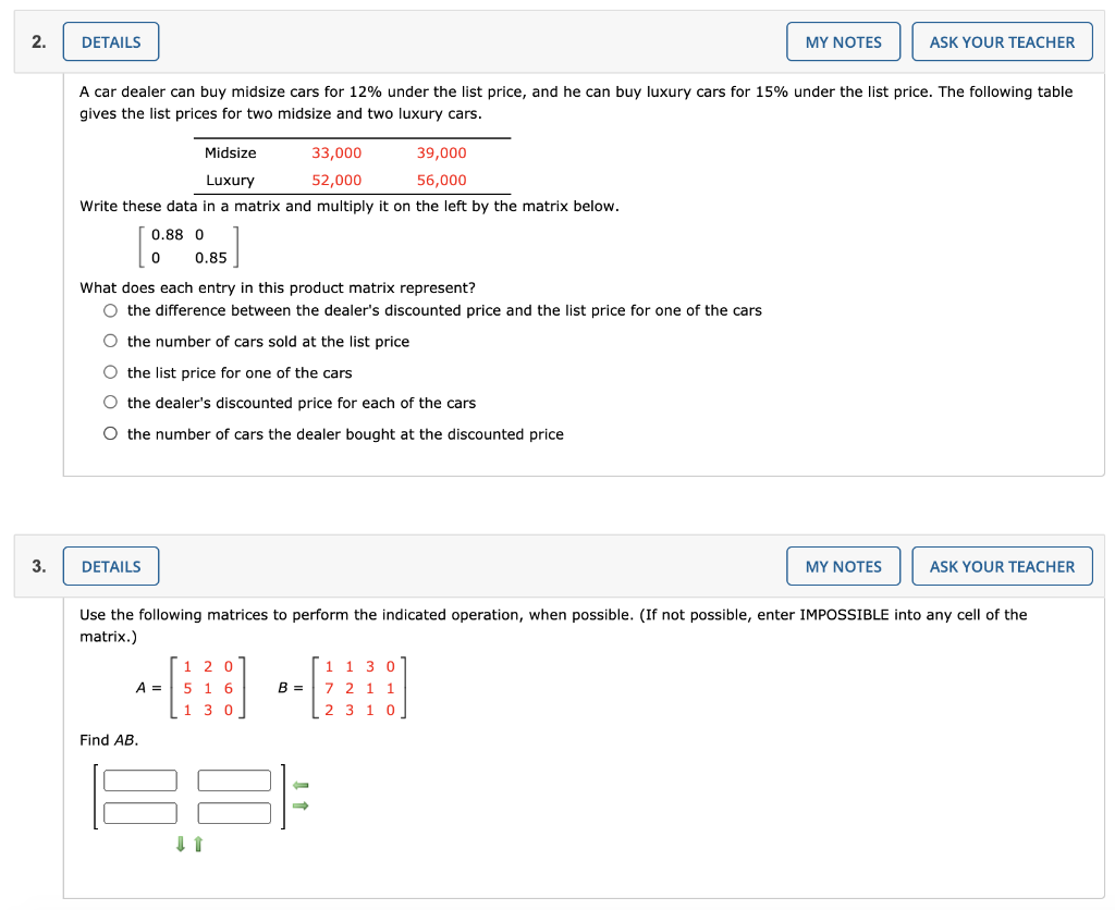 Solved 2. DETAILS MY NOTES ASK YOUR TEACHER A car dealer can | Chegg.com