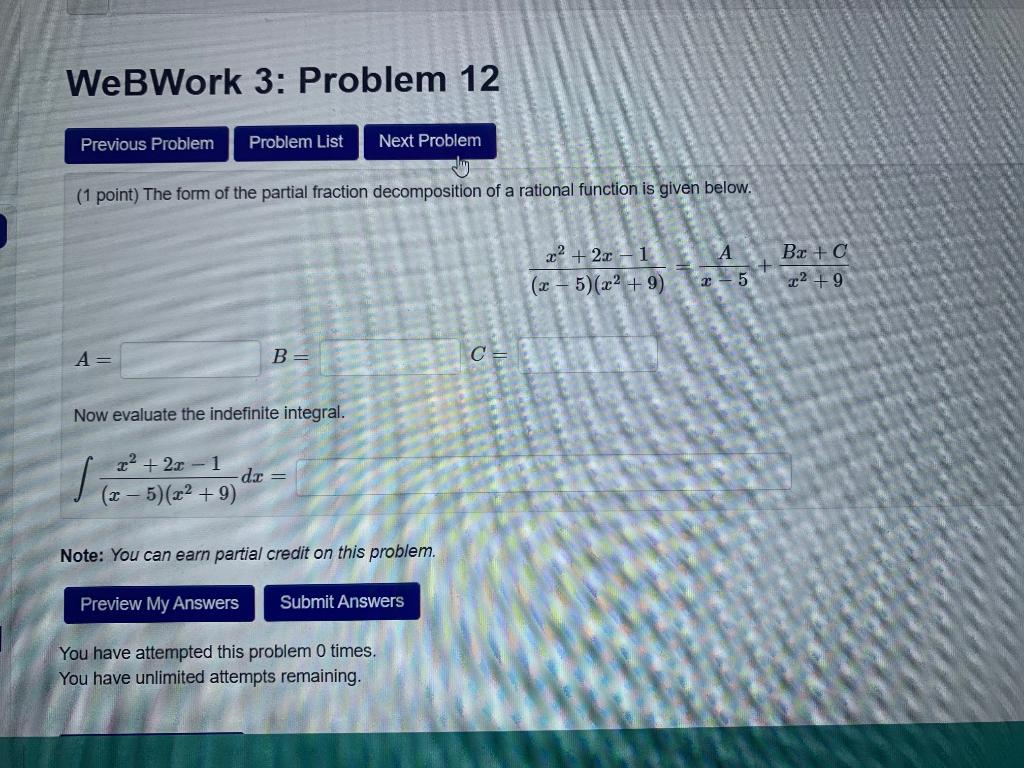 Solved WebWork 3: Problem 12 Previous Problem Problem List | Chegg.com