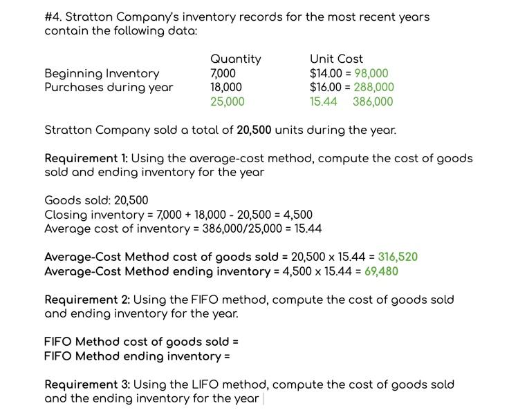 Solved #4. Stratton Company's inventory records for the most | Chegg.com