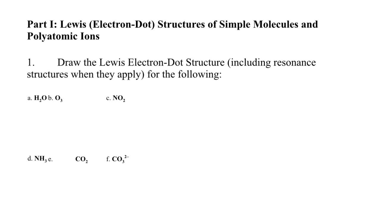 Solved Part I: Lewis (Electron-Dot) Structures of Simple | Chegg.com