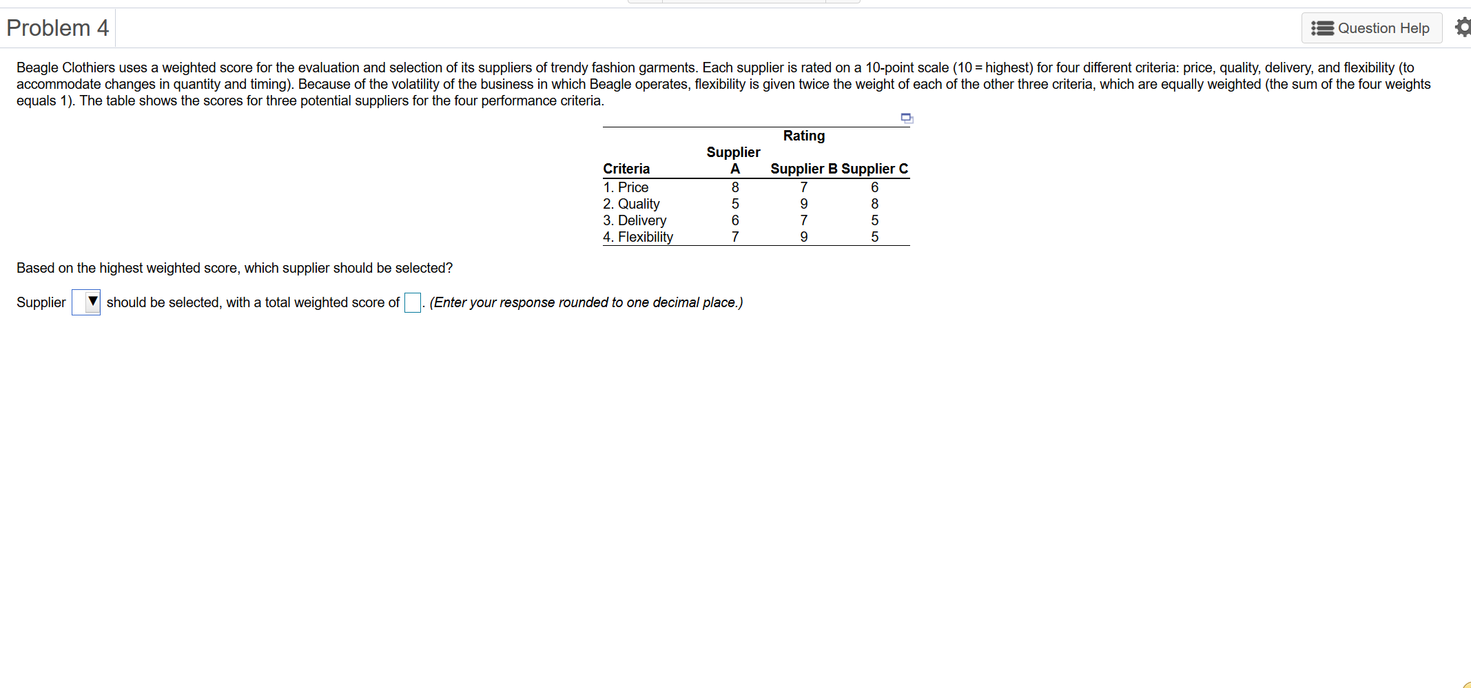 Solved Problem 4 Question Help Beagle Clothiers uses a | Chegg.com