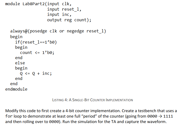 Solved module Lab8Part2(input clk, input reset_l, input inc, | Chegg.com