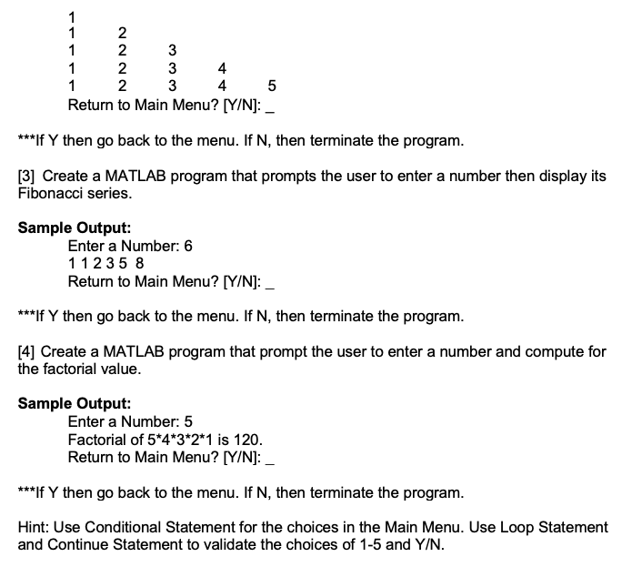 Solved 1. Create a Matlab program that will show the user | Chegg.com