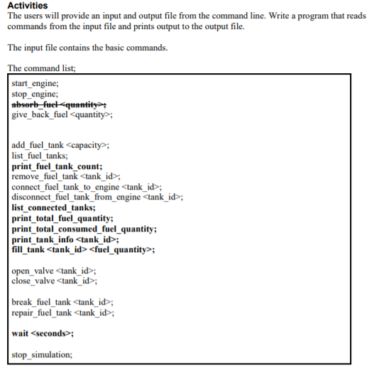 Activities The users will provide an input and output | Chegg.com