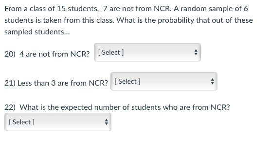 Solved From a class of 15 students, 7 are not from NCR. A | Chegg.com