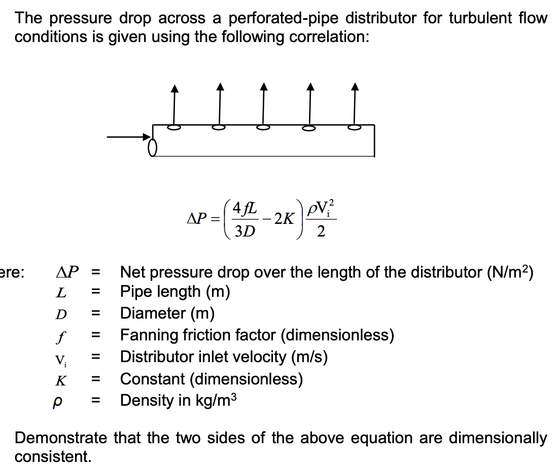 Solved The pressure drop across a perforatedpipe