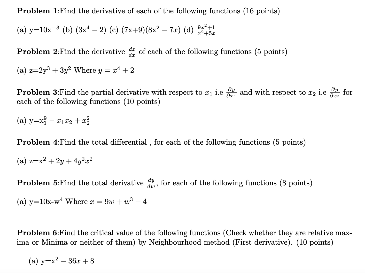 Solved Problem 1:Find The Derivative Of Each Of The | Chegg.com