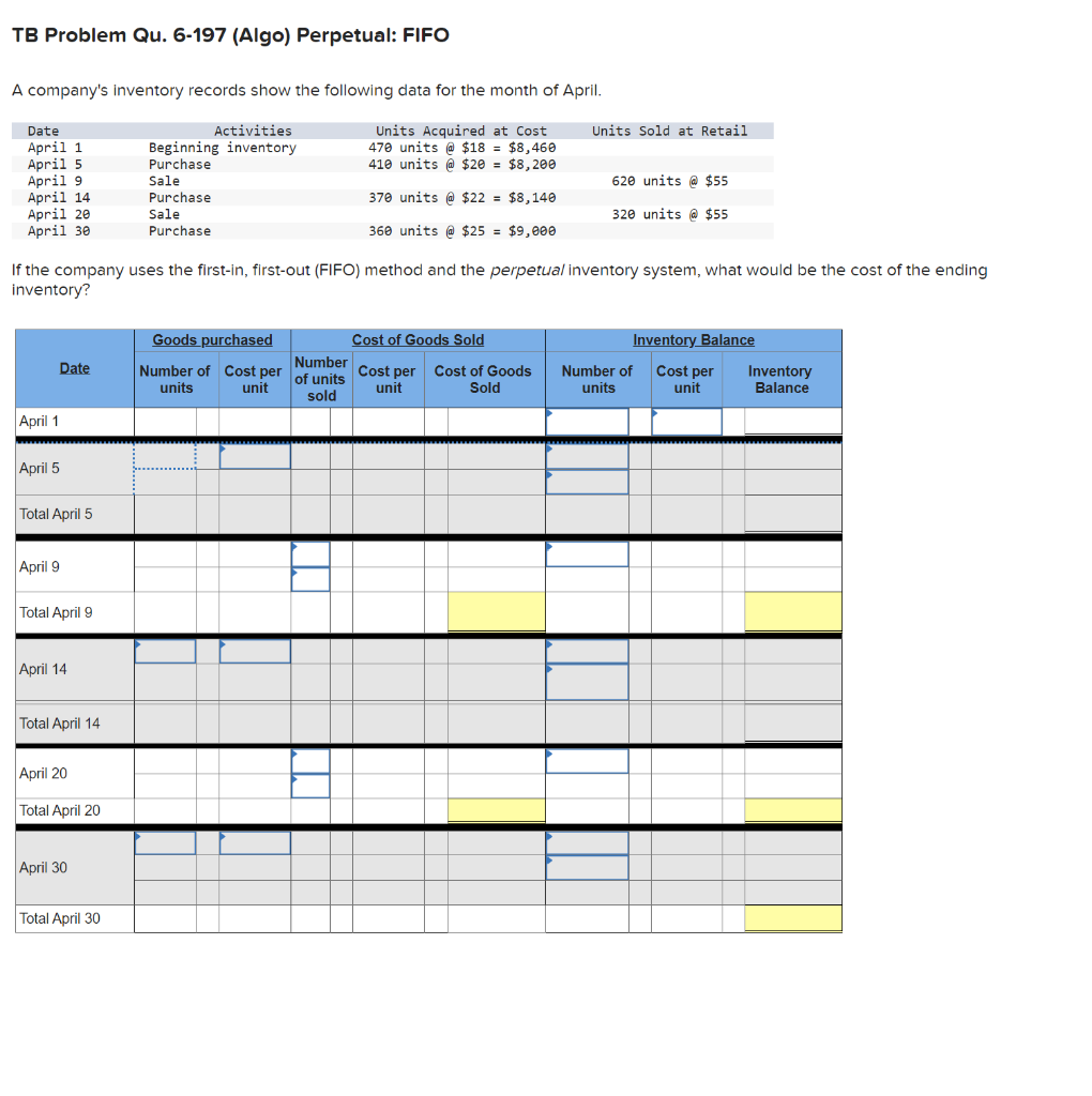 Solved TB Problem Qu. 6-197 (Algo) Perpetual: FIFO A | Chegg.com