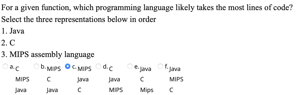 Solved For a given function, which programming language | Chegg.com