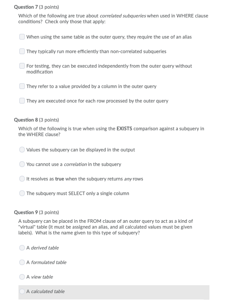 Solved Question 7 3 points Which of the following are true